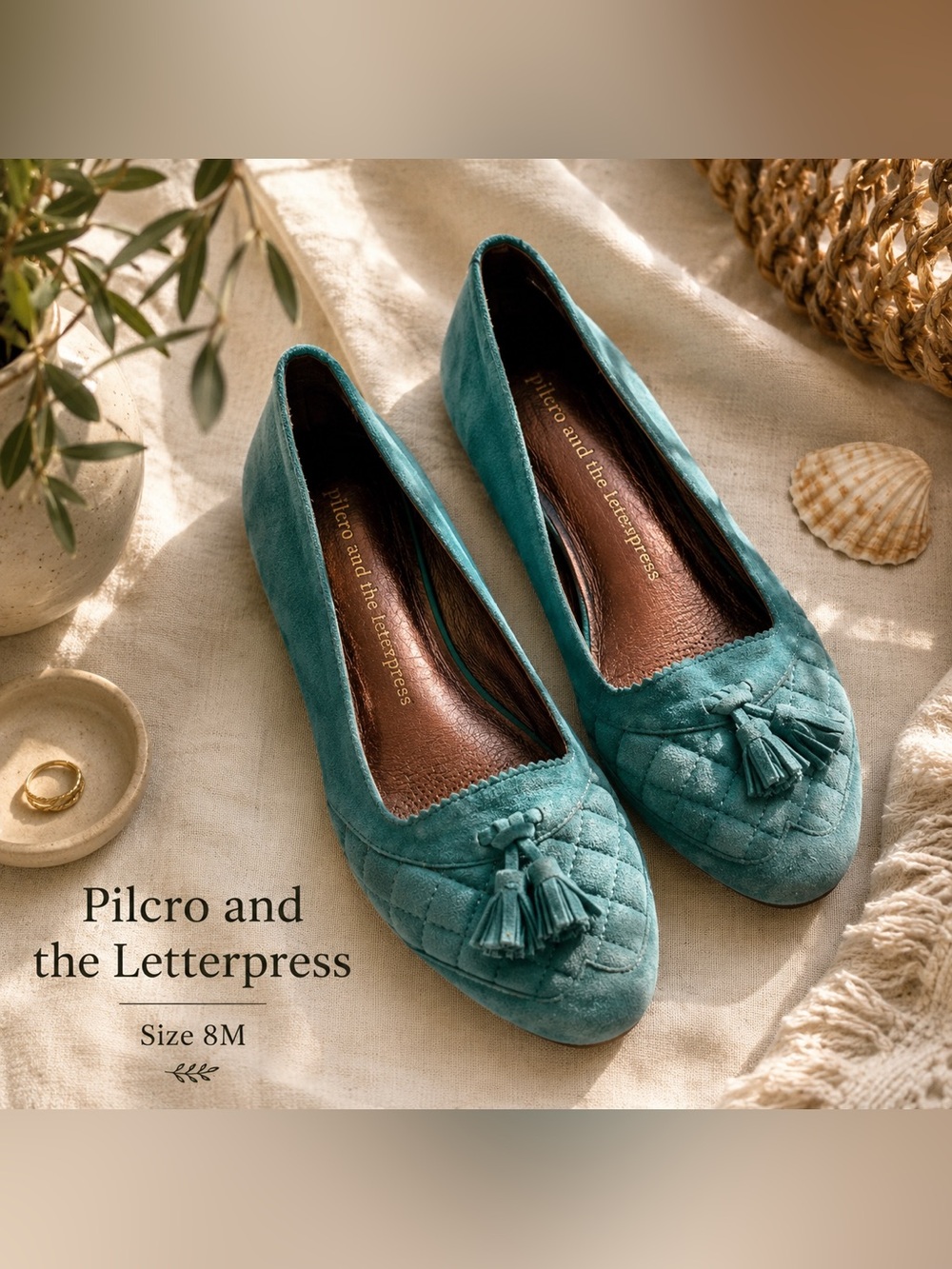 Pilcro and the Letterpress Teal Suede Tassel Flats Size 8M